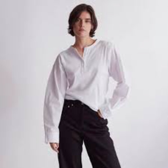 THAKOON Mixed Media Long Sleeve Henley Shirt White NWT Medium